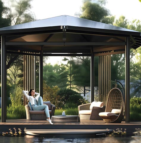 Tranquil Gazebo with Outdoor Seating Area