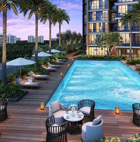 Expansive Pool with Wooden Deck and Kids Pool